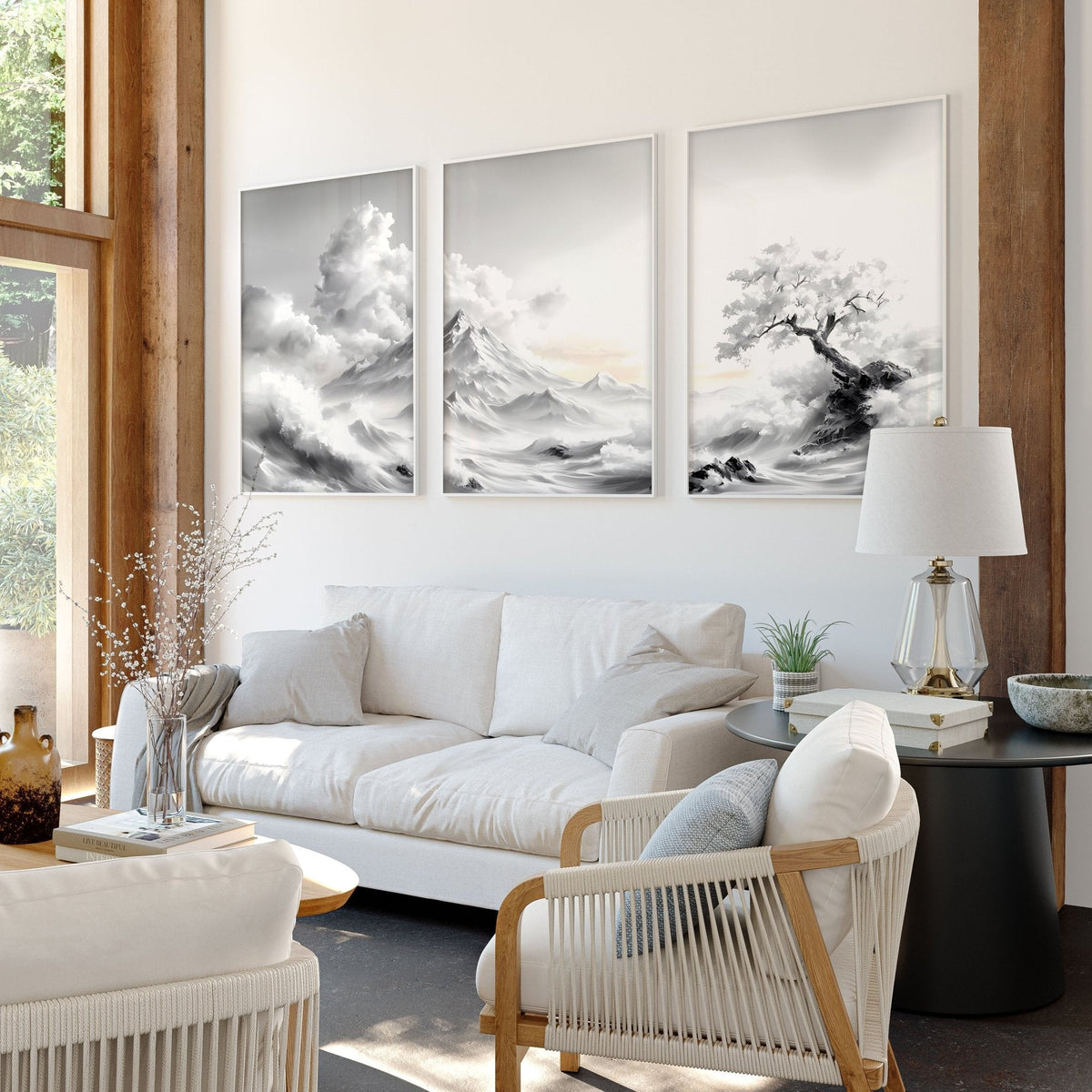 Modern Living Room Wall Decor | Set of 3 Asian Inspired Wall art Prints