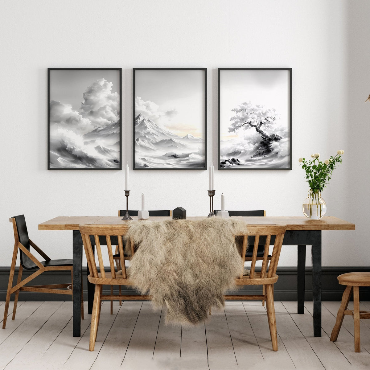 Modern Living Room Wall Decor | Set of 3 Asian Inspired Wall art Prints