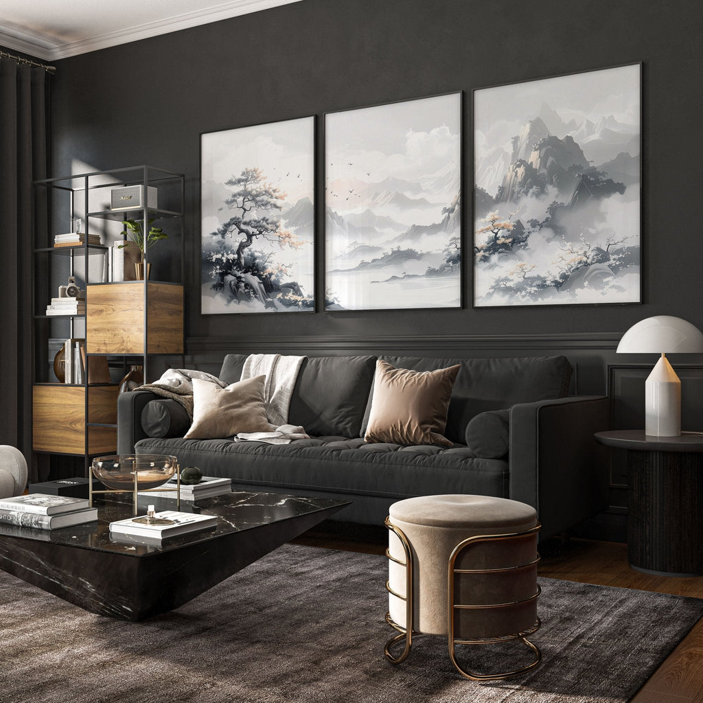 Modern Pictures For Living Room | Set of 3 Asian Inspired Wall art Prints