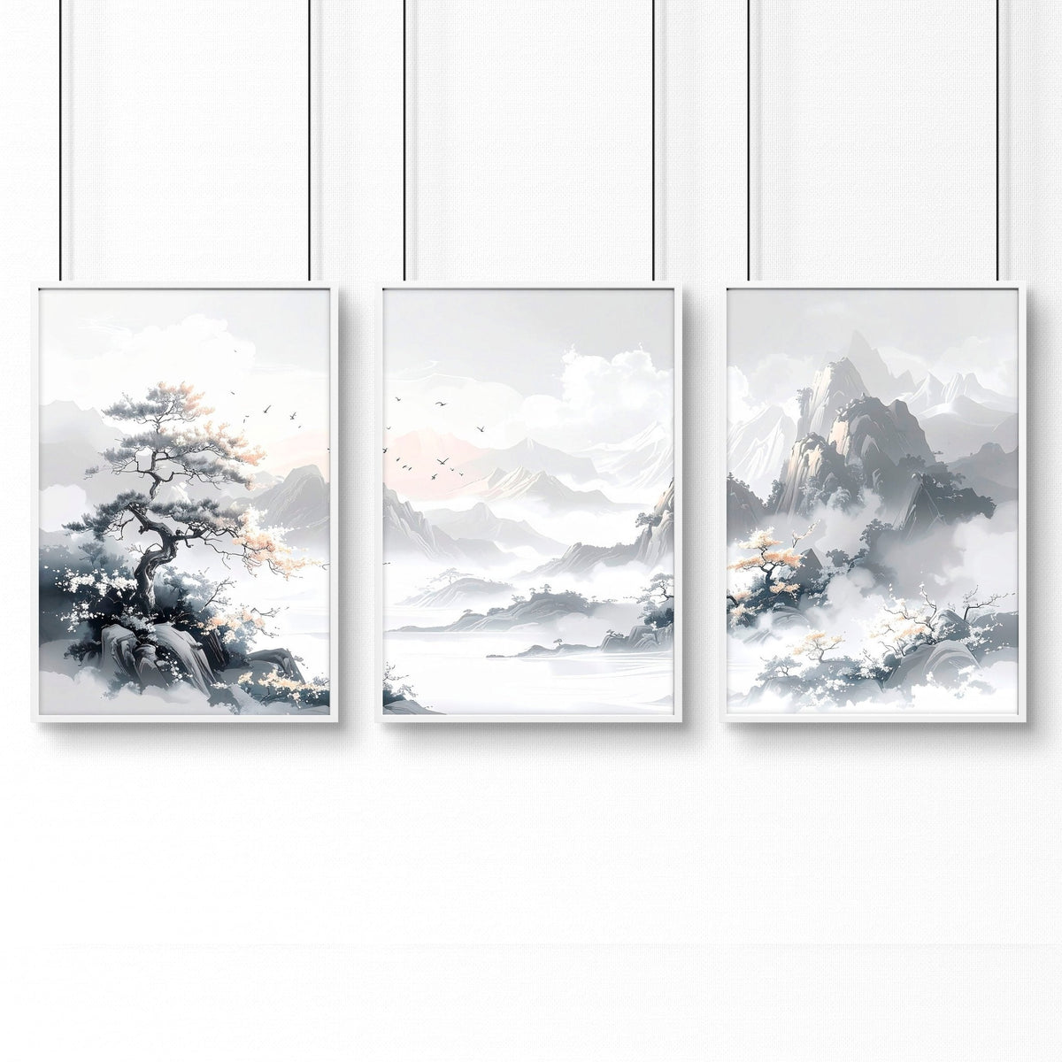 Modern Pictures For Living Room | Set of 3 Asian Inspired Wall art Prints