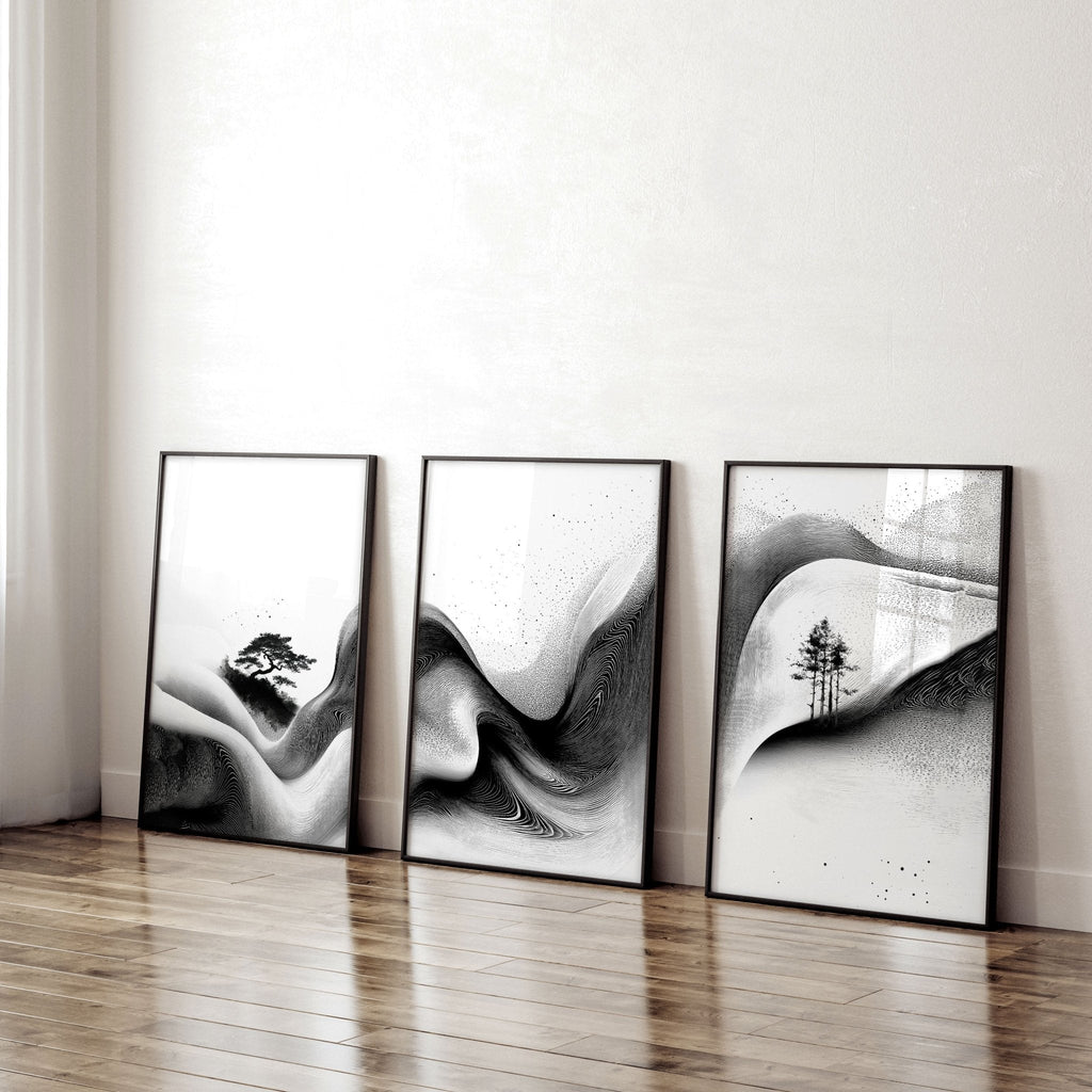 Modern Wall Art Living Room | Set of 3 Asian Inspired Wall art Prints