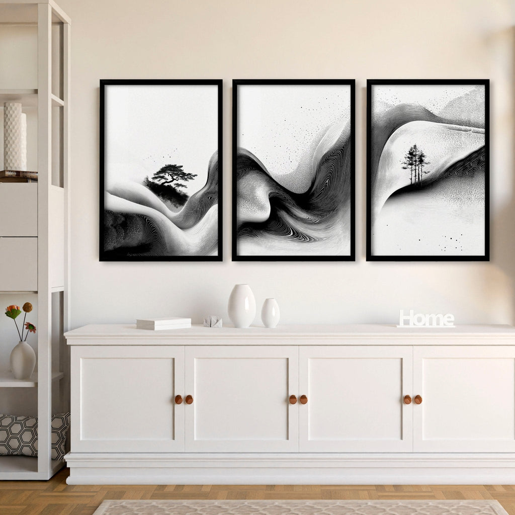 Modern Wall Art Living Room | Set of 3 Asian Inspired Wall art Prints
