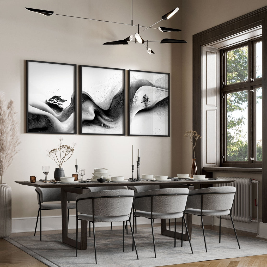 Modern Wall Art Living Room | Set of 3 Asian Inspired Wall art Prints