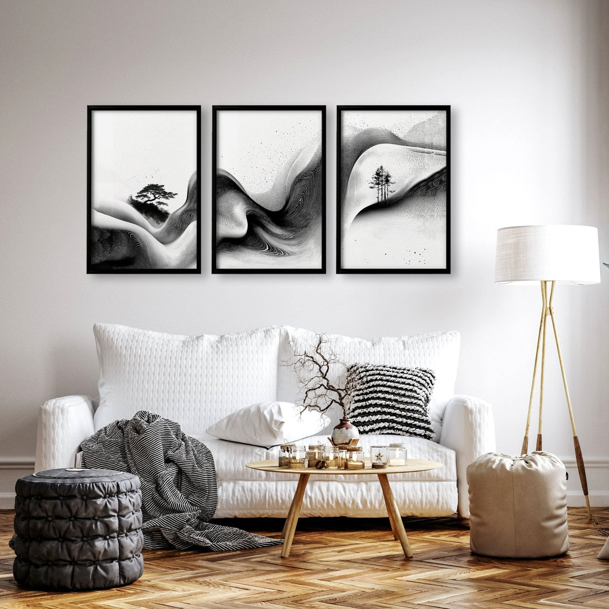 Modern Wall Art Living Room | Set of 3 Asian Inspired Wall art Prints