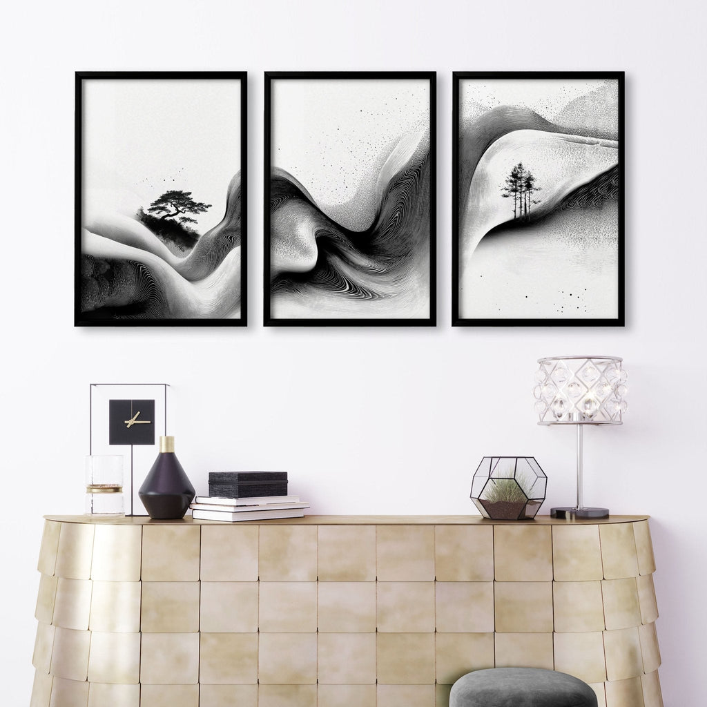 Modern Wall Art Living Room | Set of 3 Asian Inspired Wall art Prints