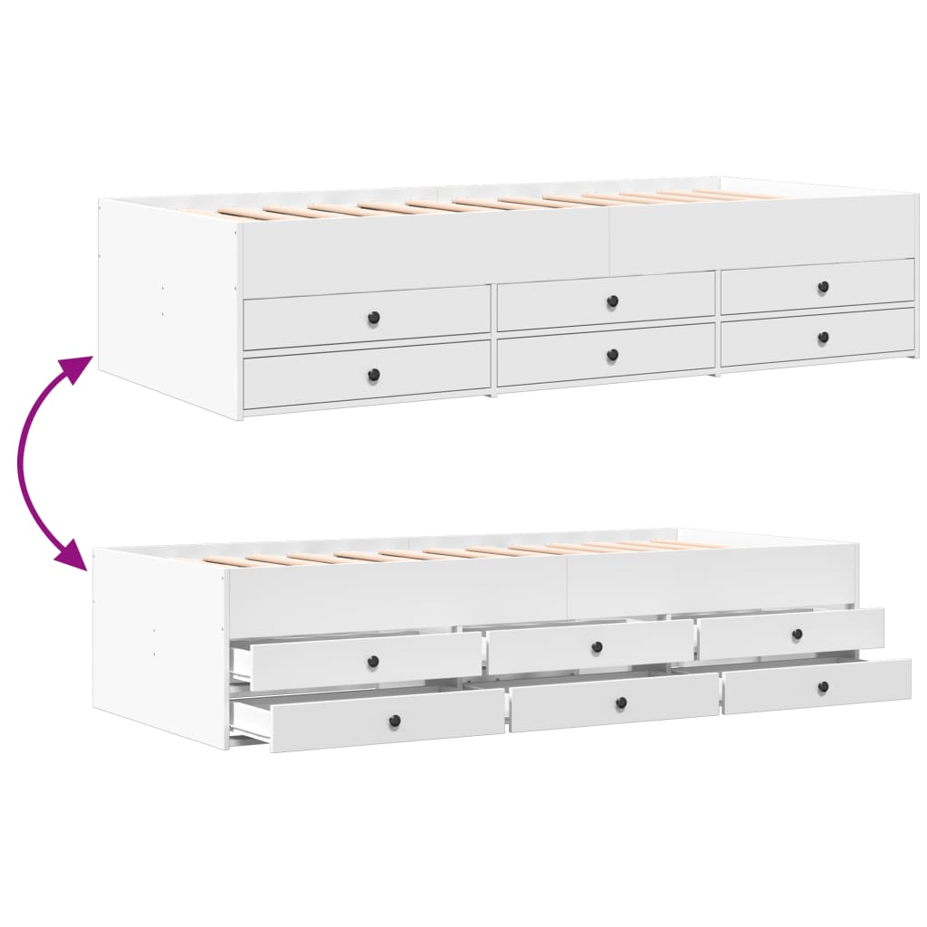 Modern Wooden 2 - in - 1 Single Size 90cm Daybed With 6 Storage Drawers Wood Sofa Beds - MOOAZAA
