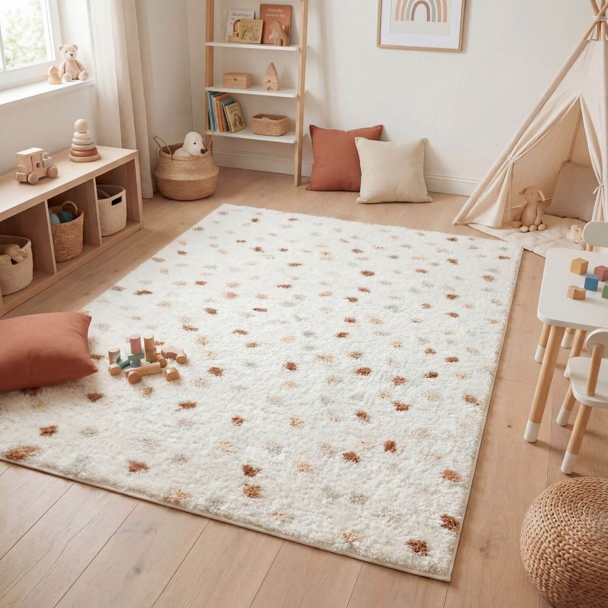Moodi Shaggy Cream/Terra Biscotti Rug - MOOAZAA