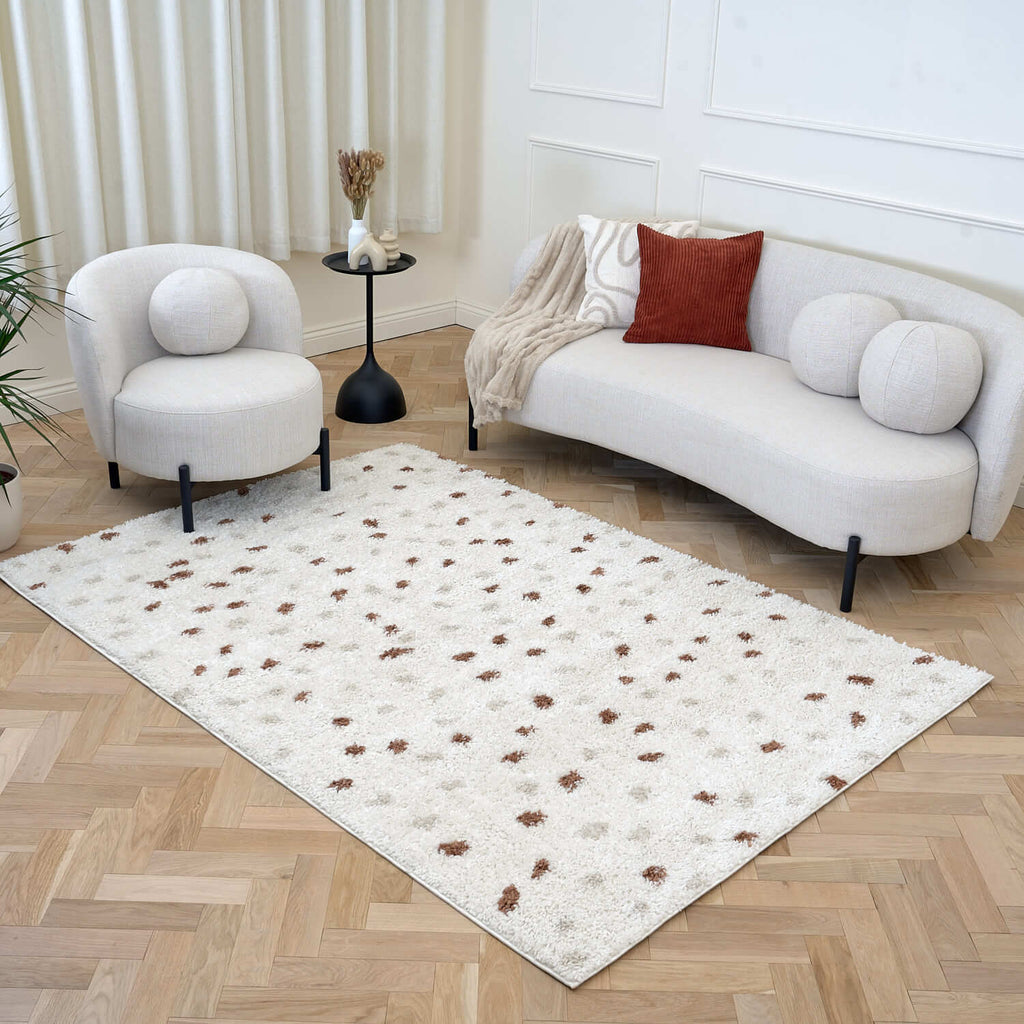 Moodi Shaggy Cream/Terra Biscotti Rug - MOOAZAA