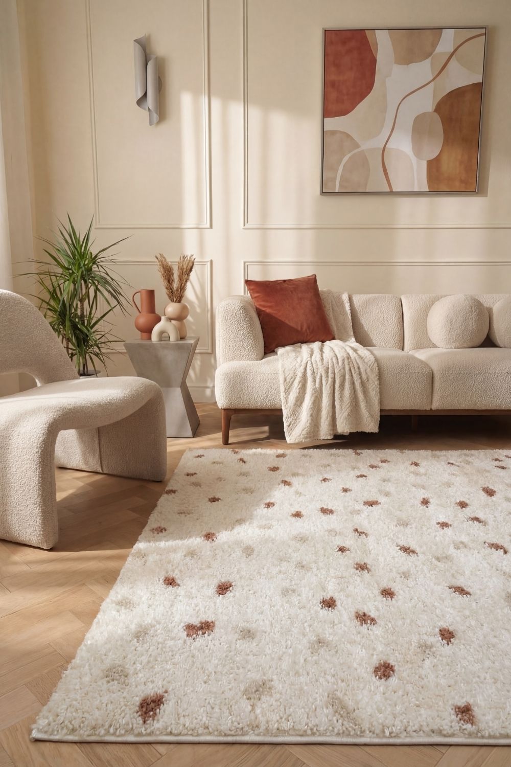 Moodi Shaggy Cream/Terra Biscotti Rug - MOOAZAA