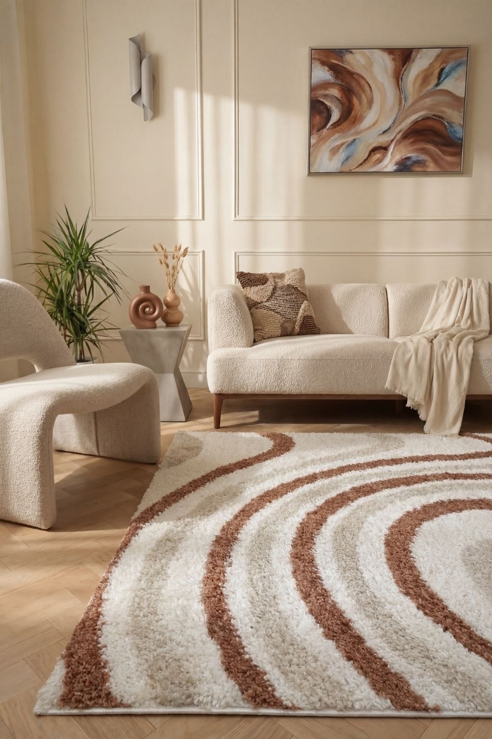 Moodi Shaggy Cream/Terra Sunhaze Rug - MOOAZAA