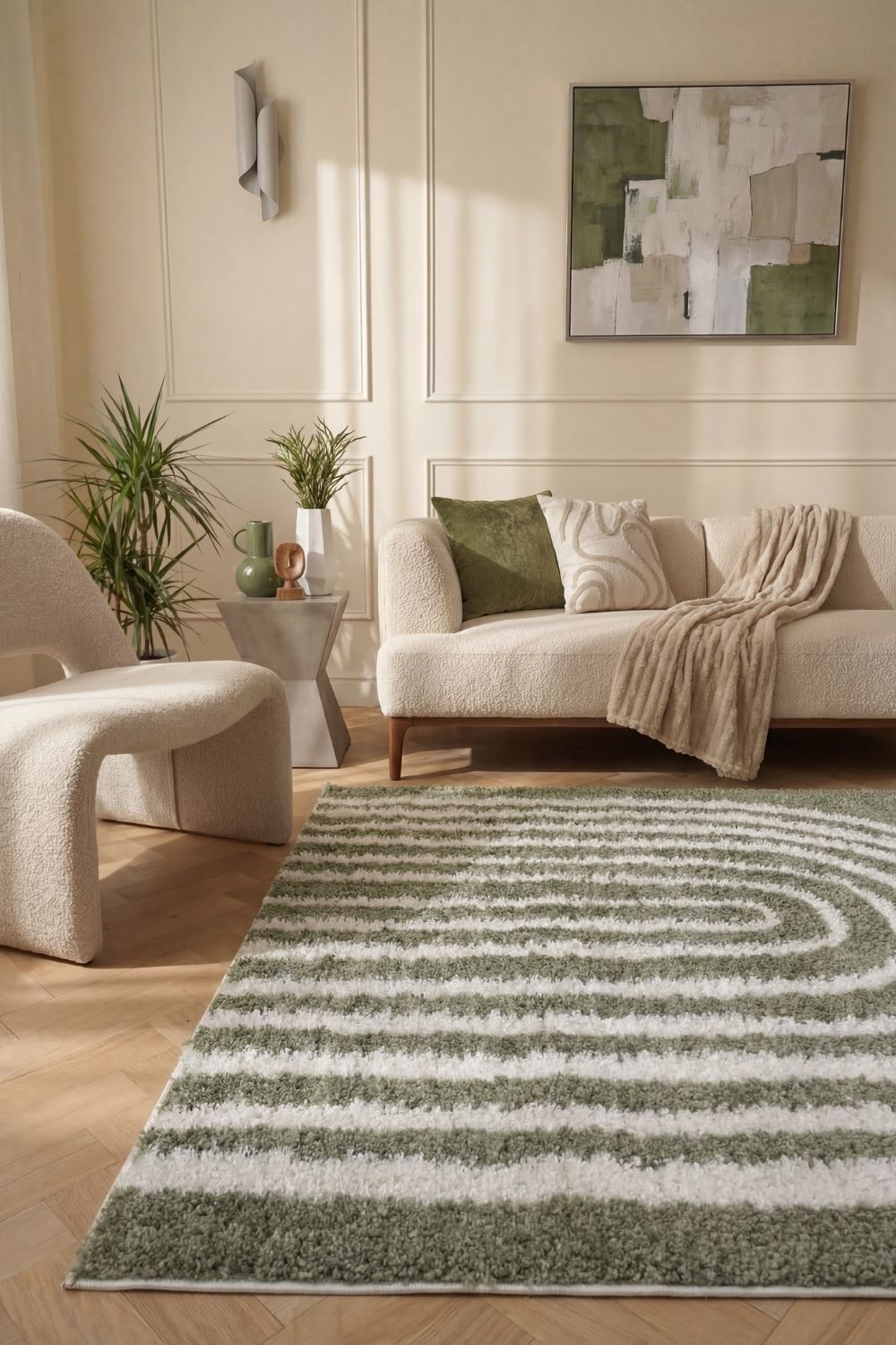 Moodi Shaggy Green Reverie Rug - MOOAZAA