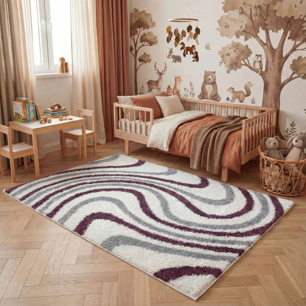 Moodi Shaggy Grey/Purple Smokeberry Rug - MOOAZAA