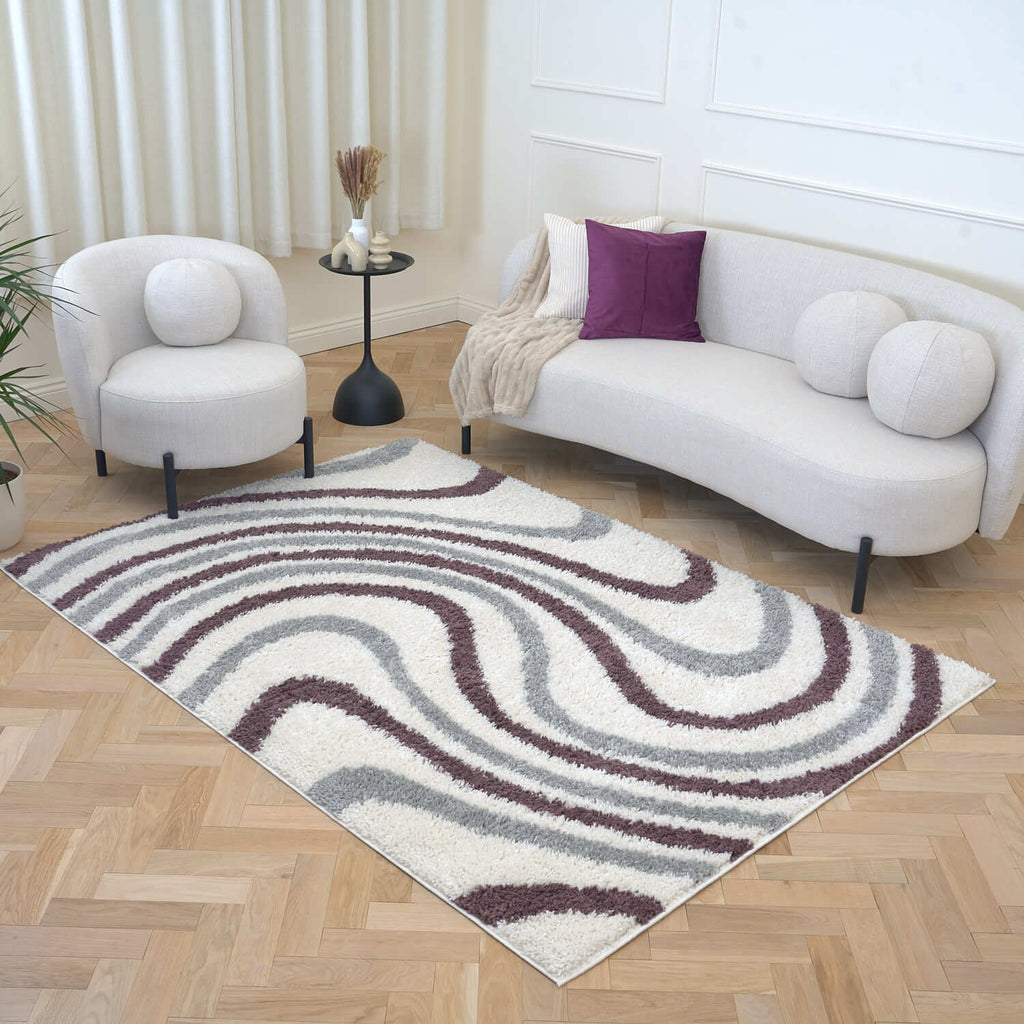Moodi Shaggy Grey/Purple Smokeberry Rug - MOOAZAA