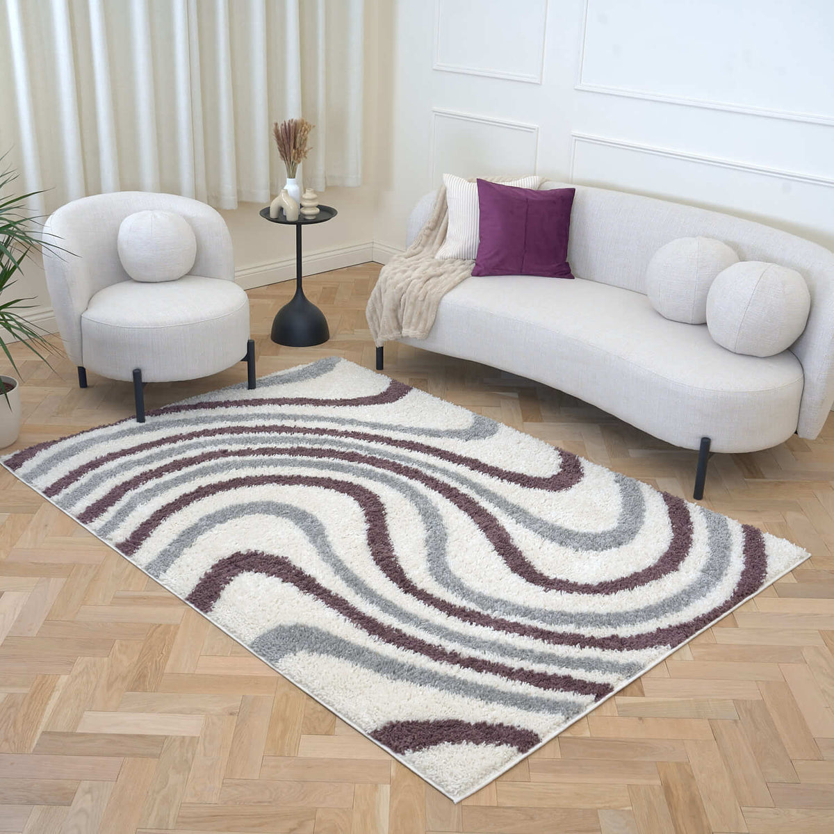 Moodi Shaggy Grey/Purple Smokeberry Rug - MOOAZAA