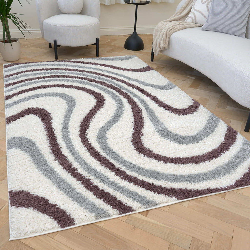 Moodi Shaggy Grey/Purple Smokeberry Rug - MOOAZAA