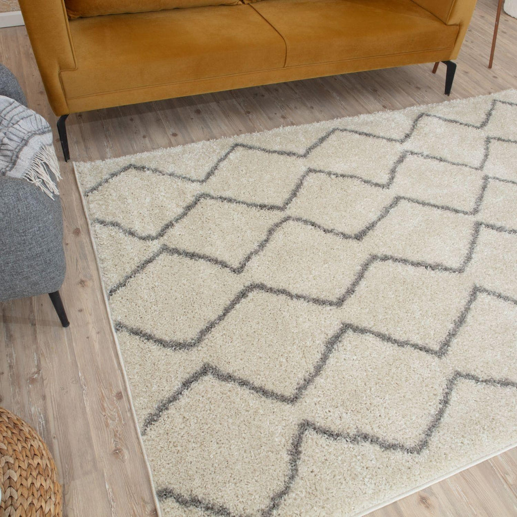Moroccan Ivory Grey Shaggy Rug | 800 - MOOAZAA