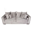 Gray sofa with decorative pillows on a white background