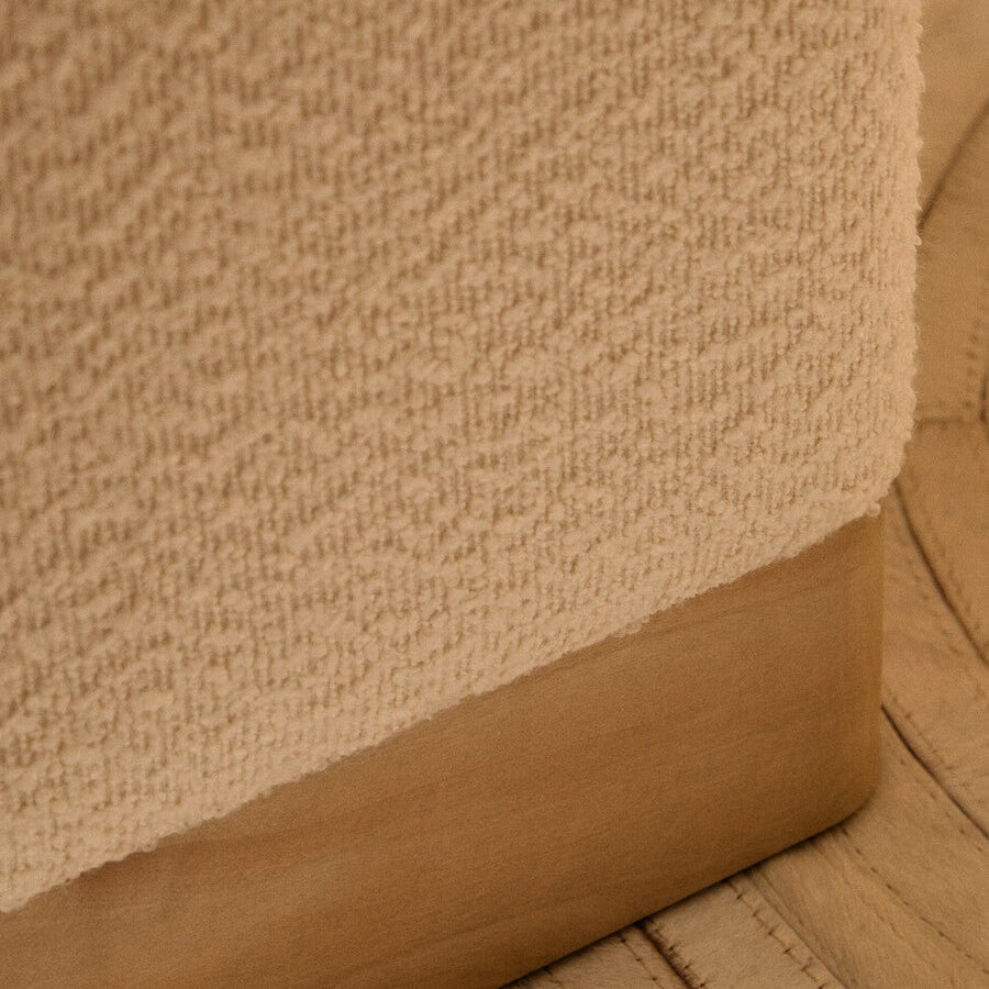 Mota Burl Wood And Cream Boucle Square Stool - MOOAZAA
