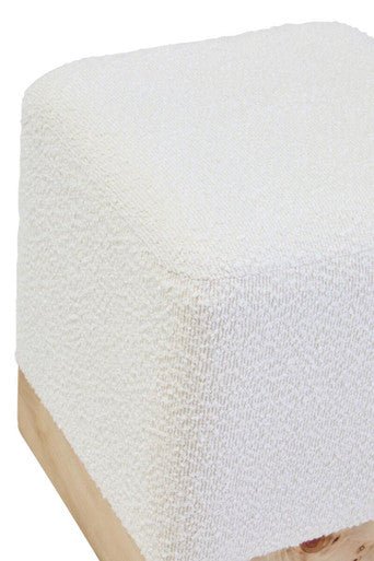 Mota Burl Wood And Cream Boucle Square Stool - MOOAZAA
