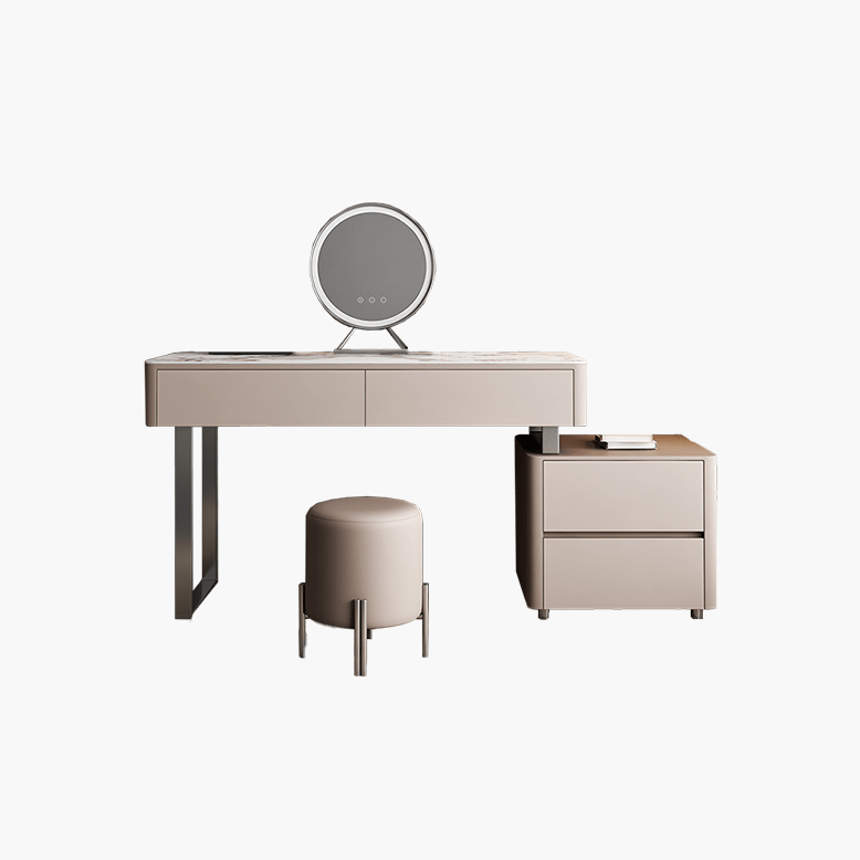 Natalia Antique Dressing Table, Large Chest Of Drawers, With LED Mirror, Solid Wood - MOOAZAA