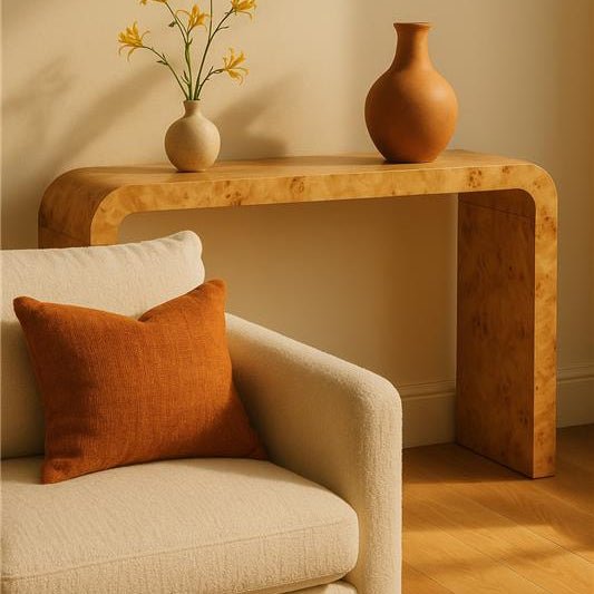 Natural Burl Wood Curved Console Table with Smooth Curved Edges | Mota - MOOAZAA