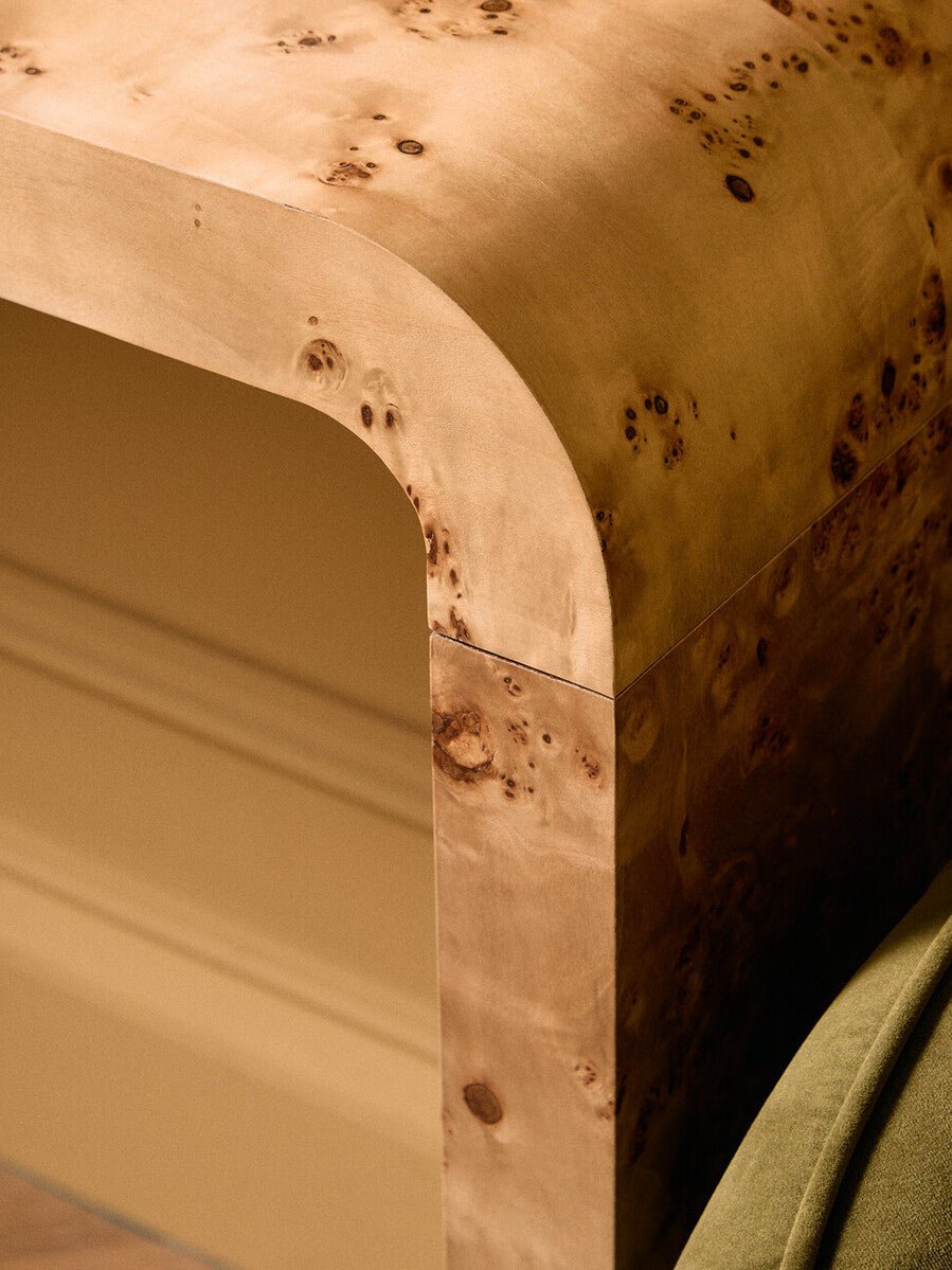 Natural Burl Wood Curved Console Table with Smooth Curved Edges | Mota - MOOAZAA