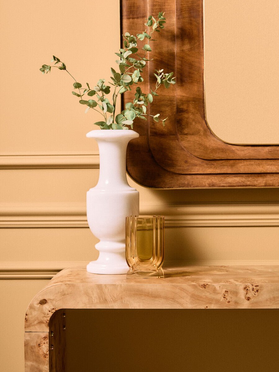 Natural Burl Wood Curved Console Table with Smooth Curved Edges | Mota - MOOAZAA