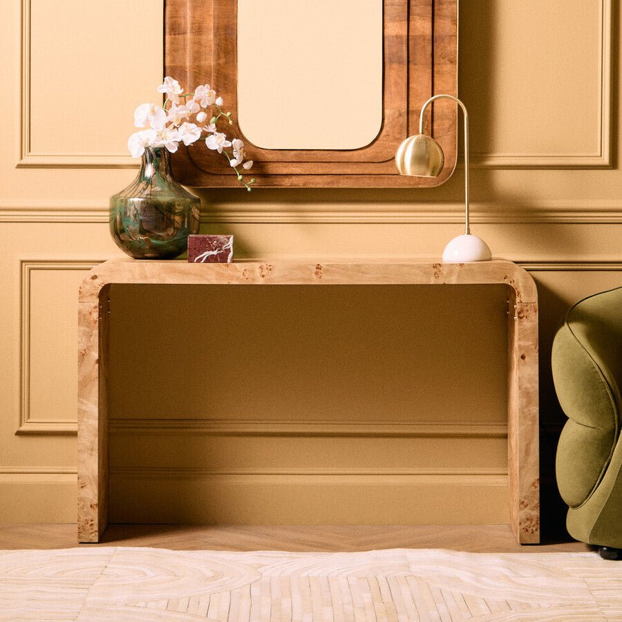 Natural Burl Wood Curved Console Table with Smooth Curved Edges | Mota - MOOAZAA