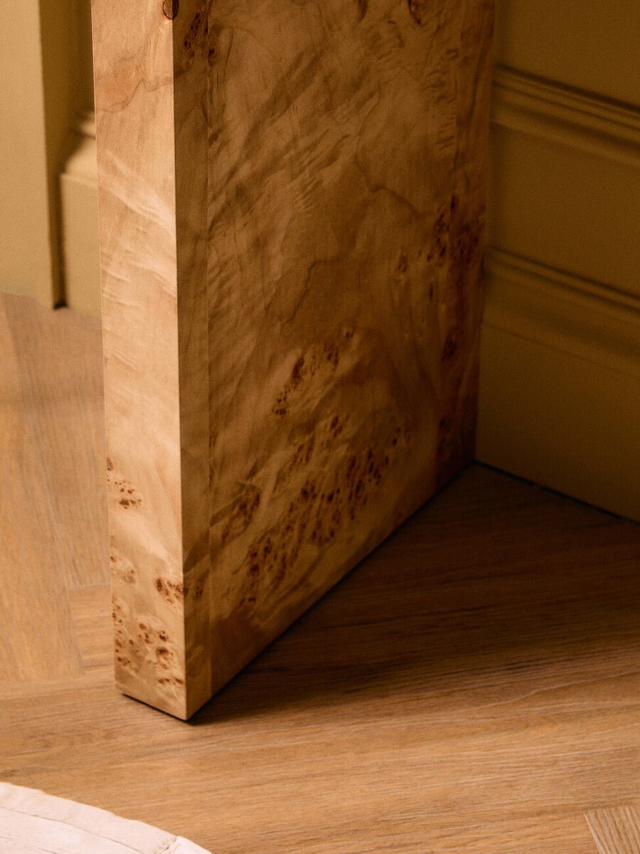 Natural Burl Wood Curved Console Table with Smooth Curved Edges | Mota - MOOAZAA