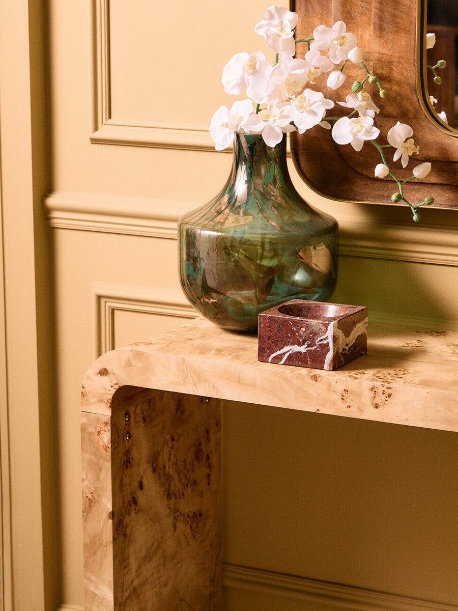 Natural Burl Wood Curved Console Table with Smooth Curved Edges | Mota - MOOAZAA