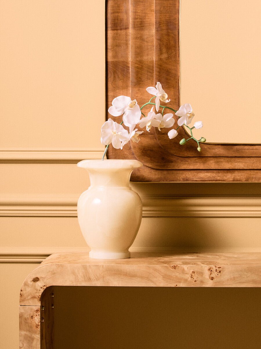 Natural Burl Wood Curved Console Table with Smooth Curved Edges | Mota - MOOAZAA