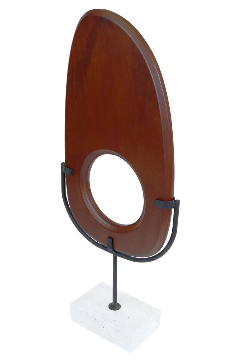 Natural Wood Vertical Sculpture with Travertine Base | Westo - MOOAZAA