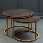 Nest of 2 Black Round Marble Top Tables with Gold Finish Metal Frames | Varana - MOOAZAA