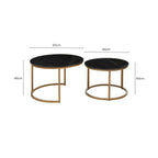 Nest of 2 Black Round Marble Top Tables with Gold Finish Metal Frames | Varana - MOOAZAA