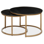 Nest of 2 Black Round Marble Top Tables with Gold Finish Metal Frames | Varana - MOOAZAA