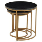 Nest of 3 Black Marble Round Top Nesting Tables with Matte Gold Metal Base | Varana - MOOAZAA