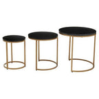 Nest of 3 Black Marble Round Top Nesting Tables with Matte Gold Metal Base | Varana - MOOAZAA