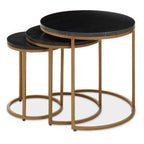 Nest of 3 Black Marble Round Top Nesting Tables with Matte Gold Metal Base | Varana - MOOAZAA