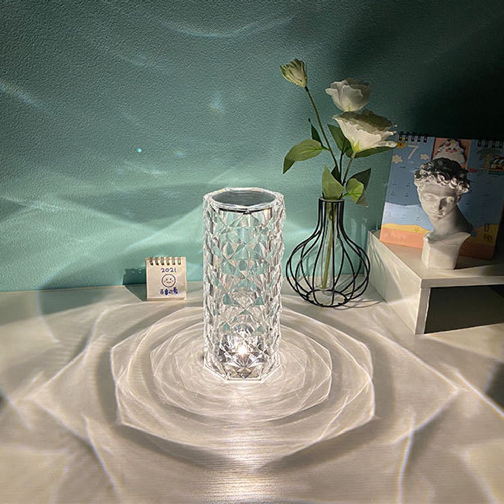 Nordic Crystal Lamp USB Table Lamps Bedroom Touch Dimming Atmosphere Diamond Night Light Rose Projector Lamp Decor - MOOAZAA