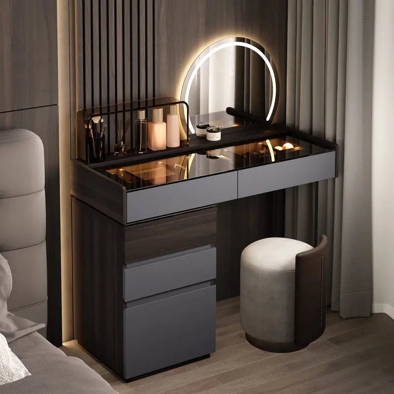 Nordic Glass Top Makeup Vanity Table – Minimalist Dressing Table with Storage Drawers - MOOAZAA