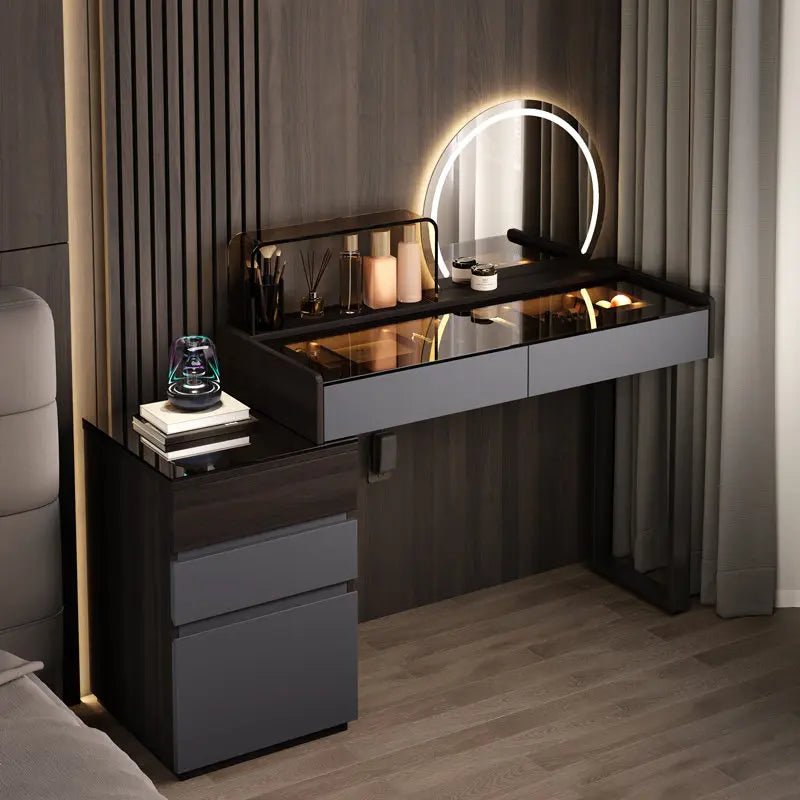 Nordic Glass Top Makeup Vanity Table – Minimalist Dressing Table with Storage Drawers - MOOAZAA