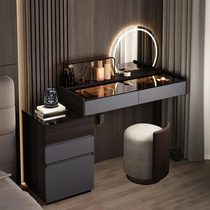 Nordic Glass Top Makeup Vanity Table – Minimalist Dressing Table with Storage Drawers - MOOAZAA