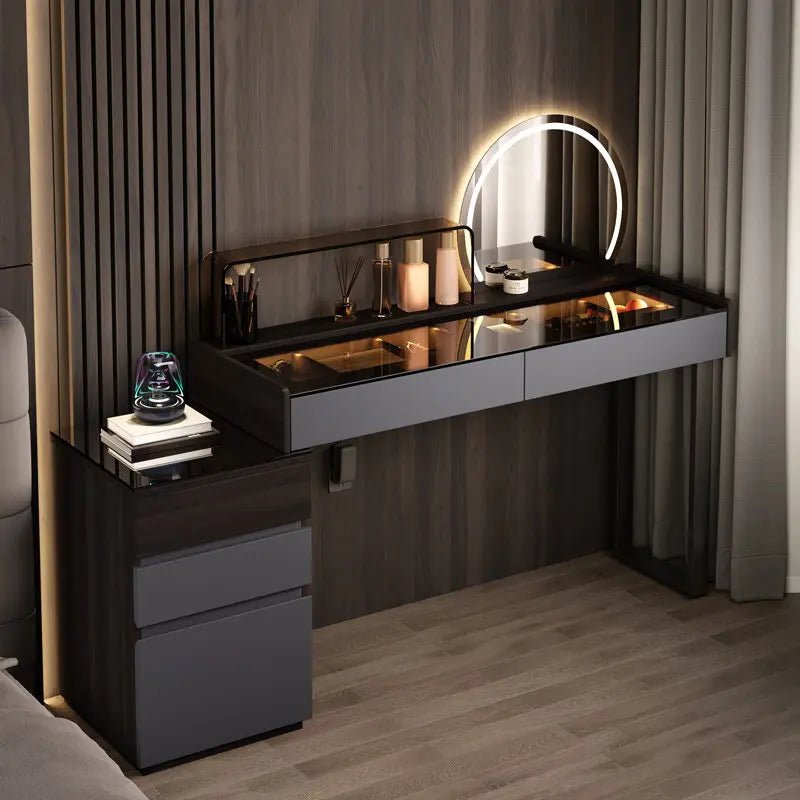 Nordic Glass Top Makeup Vanity Table – Minimalist Dressing Table with Storage Drawers - MOOAZAA