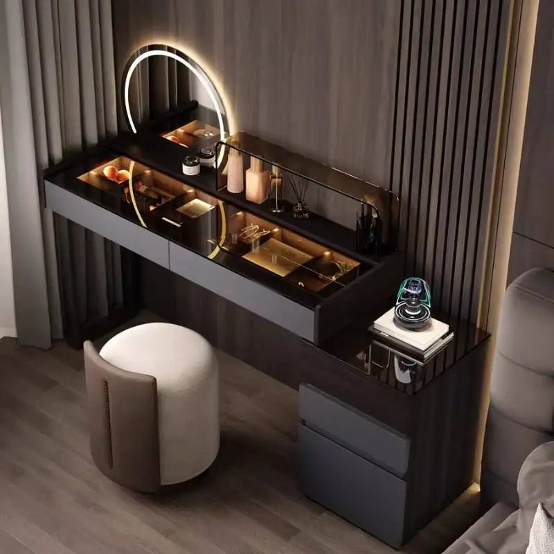 Nordic Glass Top Makeup Vanity Table – Minimalist Dressing Table with Storage Drawers - MOOAZAA