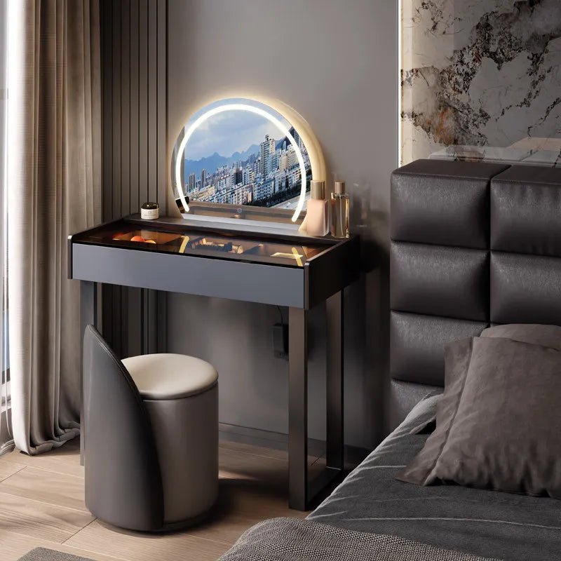 Nordic Glass Top Makeup Vanity Table – Minimalist Dressing Table with Storage Drawers - MOOAZAA