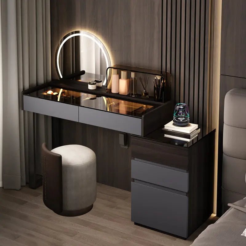 Nordic Glass Top Makeup Vanity Table – Minimalist Dressing Table with Storage Drawers - MOOAZAA