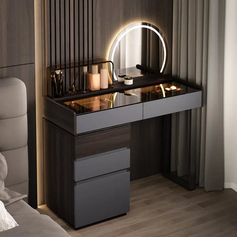 Nordic Glass Top Makeup Vanity Table – Minimalist Dressing Table with Storage Drawers - MOOAZAA