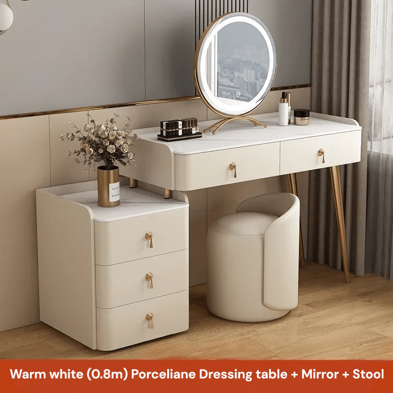Nordic Style Dressing Table with Mirror & Drawer - MOOAZAA