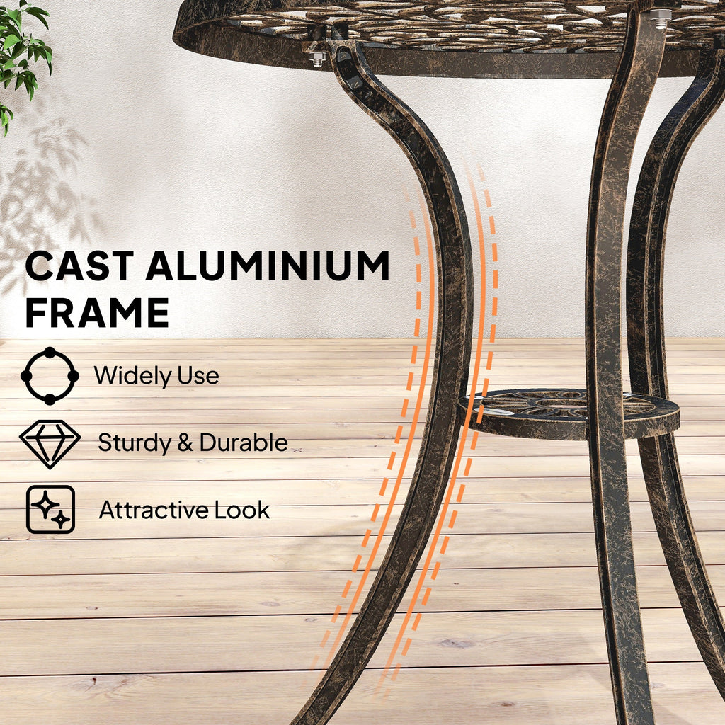 Outsunny 3 Pcs Aluminium Bistro Set Garden Furniture Dining Table Chairs Outdoor Seat Patio Seater Brown