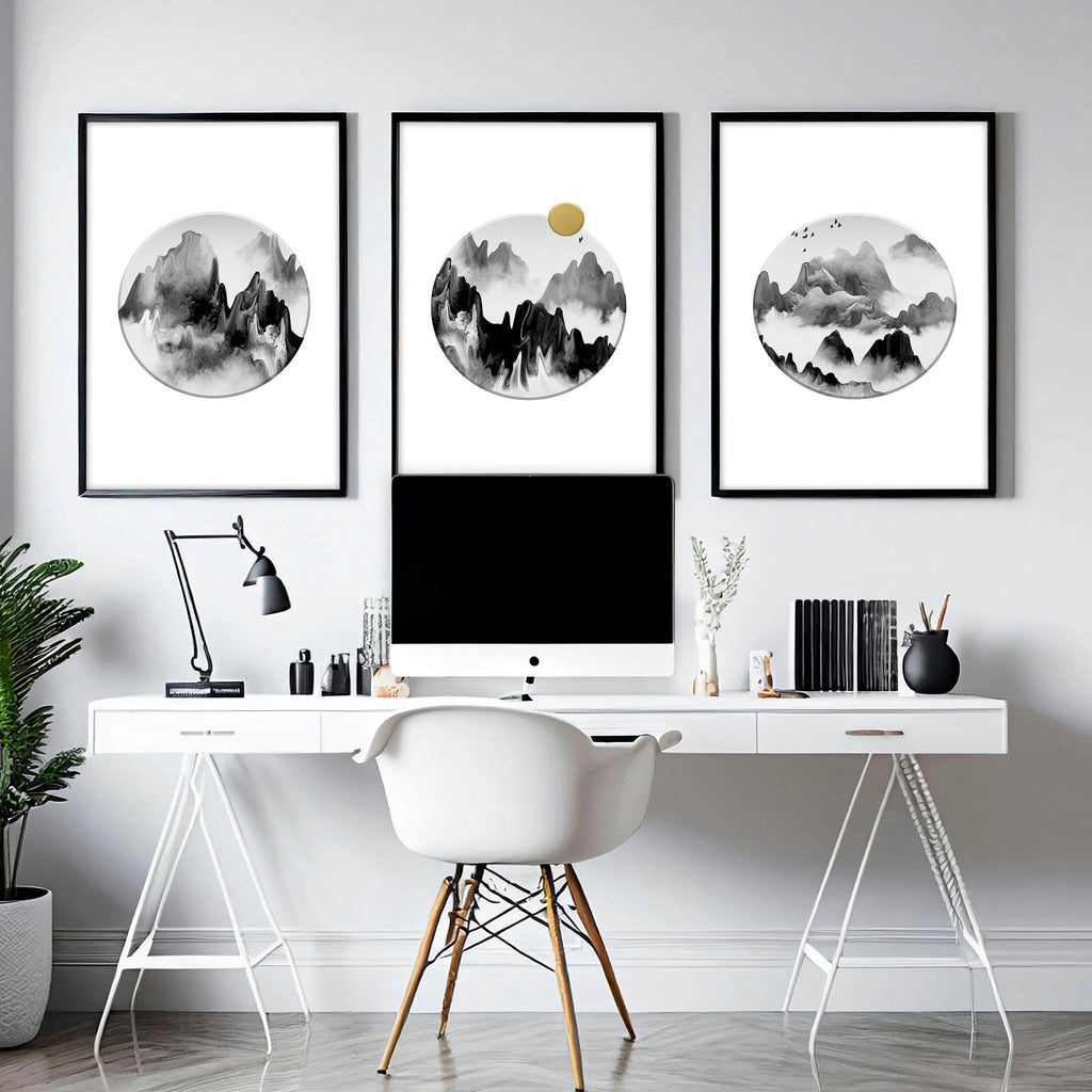 Office Wall Art – Set of 3 Framed Mountain Prints